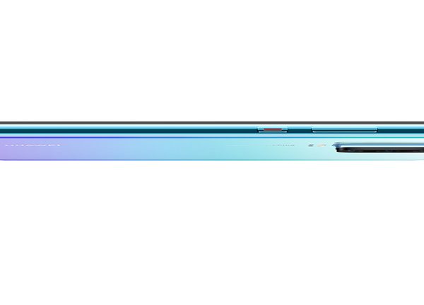 Ein liegendes Huawei P30 in der Seitenansicht.