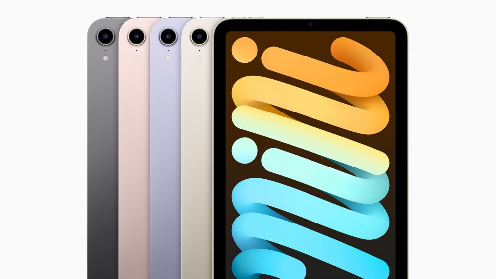 Produktfoto des iPad mini in den vier verfügbaren Farben.