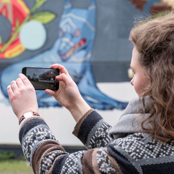 Eine Person hält ein Smartphone in den Händen, um ein Foto zu machen.