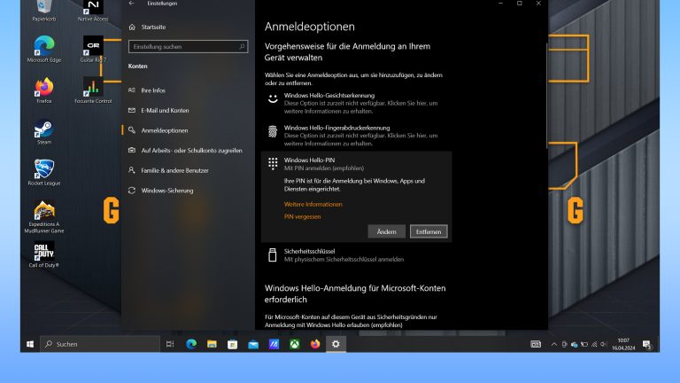 Ein Screenshot der Anmeldeoptionen unter Windows 10.