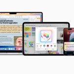 Funktionen von Apple Intelligence sind auf einem MacBook Pro, einem iPad und einem iPhone zu sehen.
