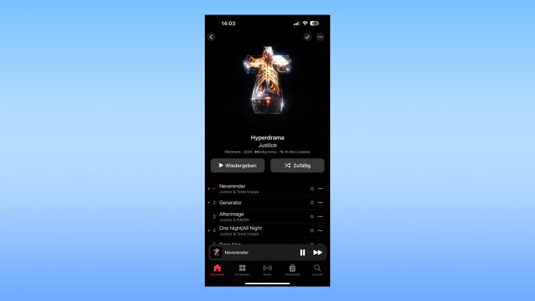 Screenshot von Apple Music, bei dem ein Album heruntergeladen ist.