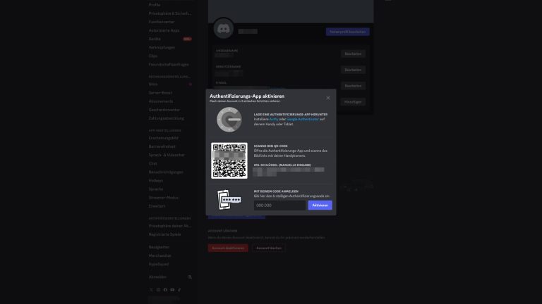 Screenshot der Zwei-Faktor-Authentifizierung bei Discord.