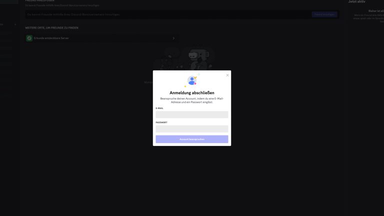 Das Anmelde-Fenster zum Abschluss der Discord-Registrierung.