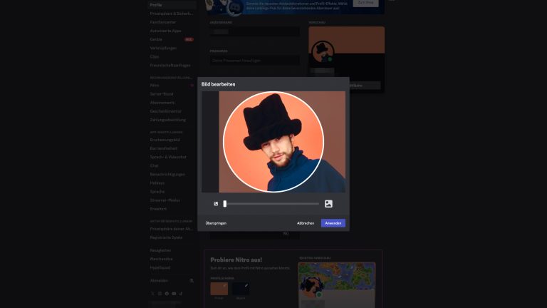 Screenshot der Profil-Personalisierung bei Discord.