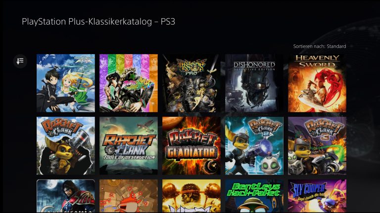 Screenshot des PS-Plus-Klassikerkatalogs mit aktuellen PS3-Spielen.