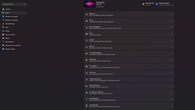 Ein Screenshot der Einstellungsübersicht unter Windows 11.