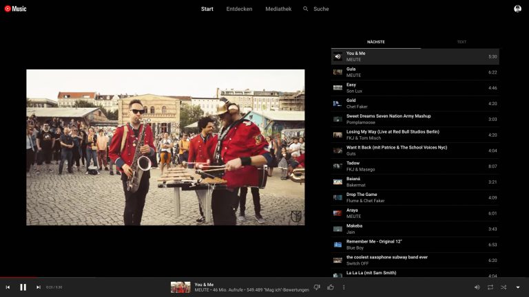 Screenshot der Musikvideo-Funktion von YouTube Music.