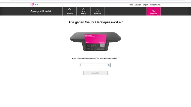 Screenshot der Gerätepasswort-Eingabe bei einem Speedport-Router.